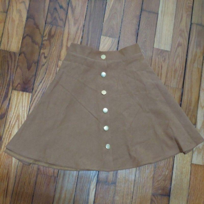 SHEIN curve復古鄉村風排扣大尺寸咖啡色傘狀短裙40吋腰圍2XL