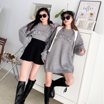 【DOE.FF】美式刺繡情侶毛衣．現貨．情侶裝 毛衣 秋冬 大學T oversize 女裝 短板上衣 韓國 韓版 打底衫