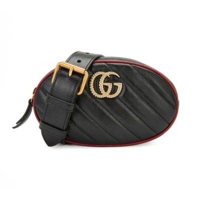 【GUCCI 古馳】 GUCCI 斜紋皮革胸包/腰包 (黑/紅邊) __DVSHOP 保證正貨 台灣現貨不用等