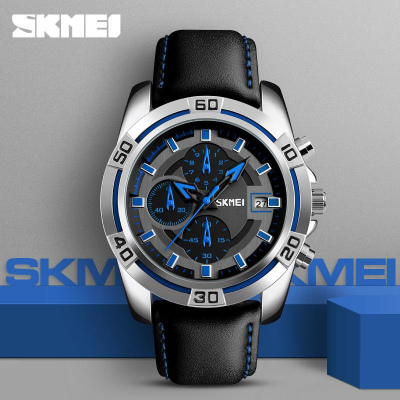 新品推薦?SKMEI時刻美9156日本機芯時尚運動小三針石英錶 個性男士多功能真皮錶帶學生手錶 防水日曆男錶 運動錶