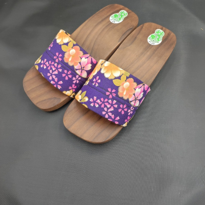 碳烤原木布花耳帶女款木屐