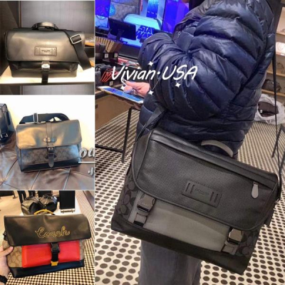 vivian美國代購✨正品 coach 男士休閒商務公文包 翻蓋郵差包 側背包 F24673 附購證禮品袋 男包