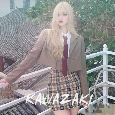 整頂假髮川崎家☪︎⋆｡˚條通酒燈初上✾奶茶白金⋆*極道千金制服混血高校個性波浪捲假髮✽KZ019