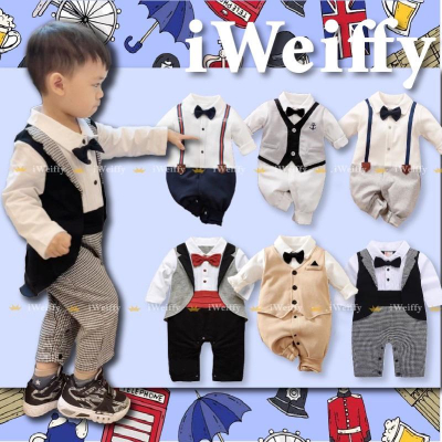 iWeiffy❤台灣現貨+發票 寶寶男童包屁衣 嬰兒套裝 連體衣 寶寶包屁衣 連身裝 寶西裝 燕尾服 過年 紳士 抓周