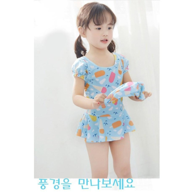 韓版熱銷女童泳衣 女童冰淇淋連身泳裝 兒童泳裝 泳衣 寶寶泳衣 小童泳裝 女童泳裝 不縮水不變形 連身裙平角泳衣