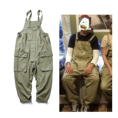現貨 美式潮流連身吊帶褲男工裝長褲潮牌工作服寬鬆風連身褲