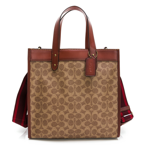 【COACH 蔻馳】 COACH Horse and Carriage 老花LOGO 手提/斜背 托特包 (咖)