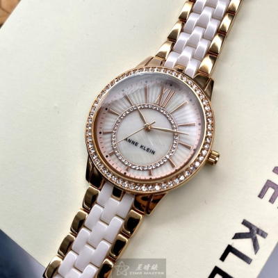 AnneKlein:手錶,型號:AN00611,女錶32mm玫瑰金錶殼粉色貝母錶面不鏽鋼陶瓷錶帶款