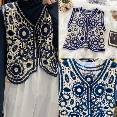 太陽?花鉤花短版背心 日系小背心 外搭短款背心 日系背心 繡線背心 度假吊帶碎花背心Ivy 韓式女式鉤針針織短款上衣背心