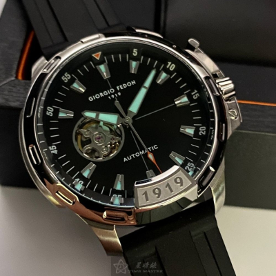 GiorgioFedon1919:手錶,型號:GF00115,男錶46mm銀錶殼黑色錶面矽膠錶帶款