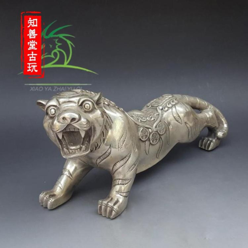 特價仿古白銅黃銅鍍銀大號老虎擺件 金錢虎裝飾工藝禮品古玩收藏