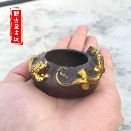 古玩雜項 三龍筆洗 貔貅筆洗 文房四寶 裝飾 黃銅筆洗筆架