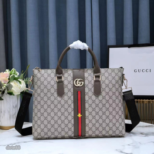 【Gucci】古馳男士公事包手提包斜挎包真皮經典印花可調節肩帶多隔層耐磨送領導老公禮物多功能簡便出門出差必備高端大氣