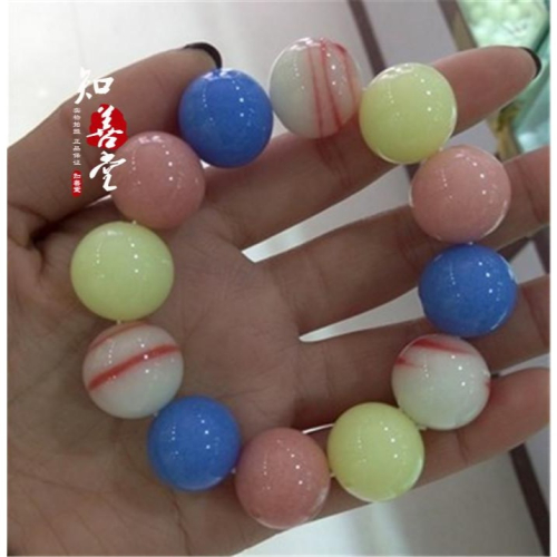 天然夜光石多寶珠夜明珠夜光石七彩手鏈 情侶款圓珠螢石佛珠手串