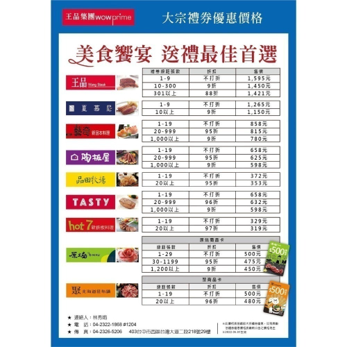 王品贈品(楊200元)