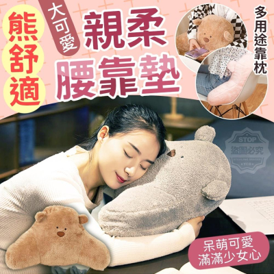 現貨 快速出貨 ｜ 呆呆熊居家腰靠枕 靠枕 靠墊 椅子靠枕 小熊 泰迪熊 座椅靠枕 枕頭 辦公靠墊 汽車靠墊
