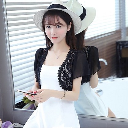 *現貨在台，粉.白.黑S-L.XL.2XL.3XL 蕾絲 小披肩 中大尺碼 小外套 禮服 罩衫 短版 新娘 伴娘 粉紅