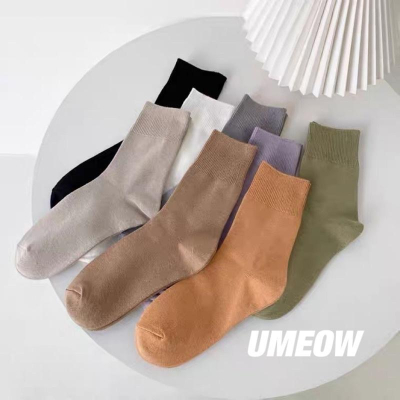 ????? ?????? 緊口素色純棉中筒襪子（7colors）