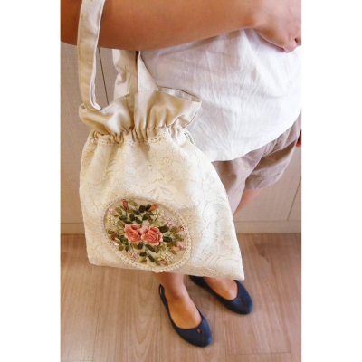 「 Raffine 蕾絲 立體刺繡 玫瑰花 帆布 托特包 手提包 束口包 」★ Zammu日本雜貨
