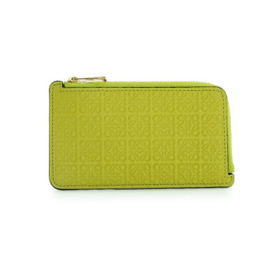 【LOEWE 羅威】 LOEWE 立體壓紋絲滑小牛皮卡夾零錢包 (檸檬黃) __DVSHOP 保證正貨 台灣現貨不用等