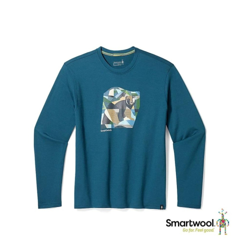 -滿3000免運-[雙和專賣店] SmartWool 塗鴉長Tee /男女通用版型/熊熊剪影/暮光藍/ SW017155