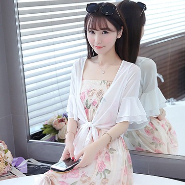 *現貨在台，黑.白S- 2XL.3XL 雪紡 小披肩 短外套 中大尺碼 小外套 禮服 罩衫 短版 花邊 新娘 伴娘
