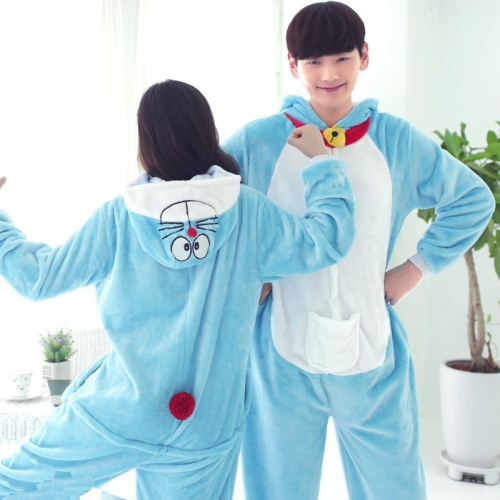 ?卡通動物睡衣 哆啦A夢 法蘭絨睡衣 小叮噹 男女情侶睡衣 表演服Cosplay 連體衣居家服 S號 最後一件
