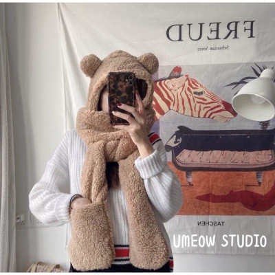 ????? ?????? 軟糯糯の小熊帽子圍巾手套?保暖三合一