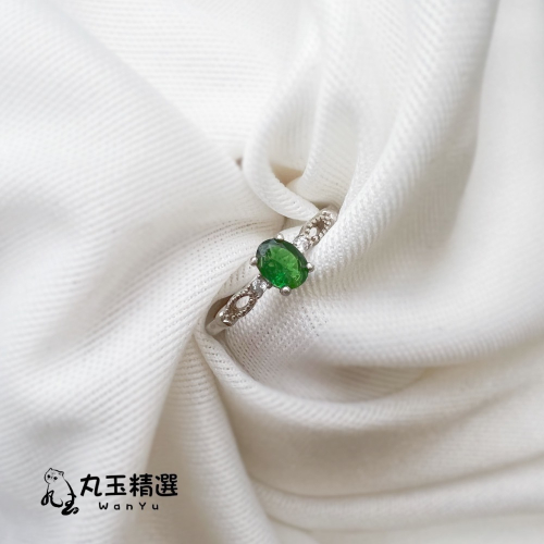 【丸玉精選 WanYu】沙弗萊戒指 天然半寶石 925銀 天然 寶石 銀飾 可調式 半寶石 鑑定 證書