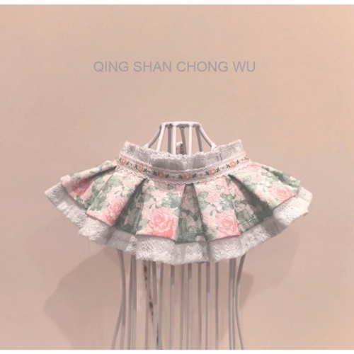 #現貨快速出貨【青衫寵物】原創 ◆ 綠底粉花邊蕾絲口水巾、領巾寵物貓咪狗狗頸部裝飾衣服圍脖