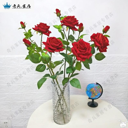 高檔仿真玫瑰花束單支假花客廳餐桌擺放手感絨布絹花室內裝飾插花