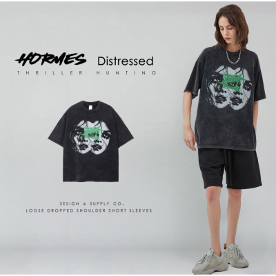 [HORMES] 5202 驚悚獵奇印花復古磨破短袖T卹