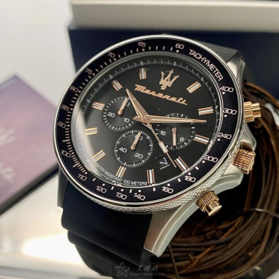 MASERATI:手錶,型號:R8871640002,男女通用錶44mm銀黑色錶殼黑色錶面矽膠錶帶款
