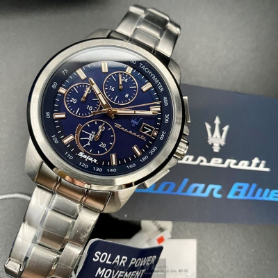 MASERATI:手錶,型號:R8873645004,男錶44mm銀錶殼寶藍色錶面精鋼錶帶款