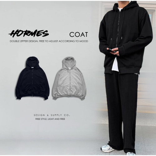 [HORMES] AR1028 雙向拉鍊大絨布外套