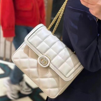 二手99新GUCCI古馳23新款女士迷你/絎縫皮革銀色鏈條單肩包多款