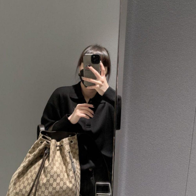 二手99GUCCI古馳經典爆款 雙G滿logo抽繩BAG 大水桶單肩包