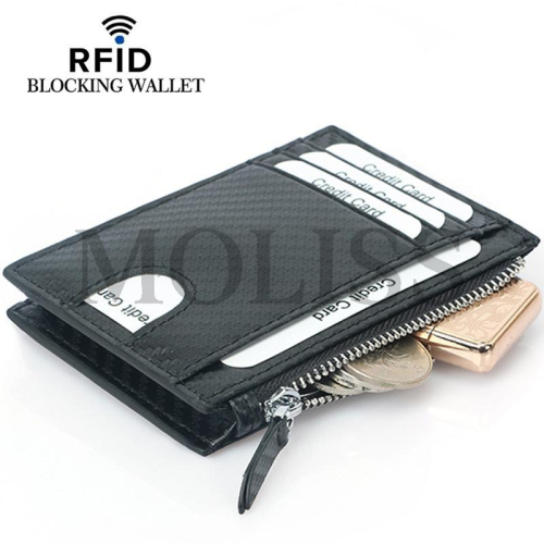 MOLISS｜RFID防盜刷碳纖編織零錢包 零錢格 悠遊卡 一卡通 信用卡 證件夾 皮夾男 鑰匙包 短夾 中夾 包包