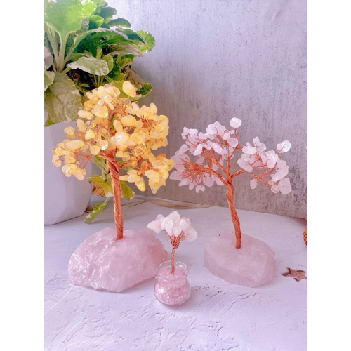 【SiiS Jewelry】天然水晶樹擺件發財樹瑪瑙愛心水晶原石底座手工銅線編織水晶碎石