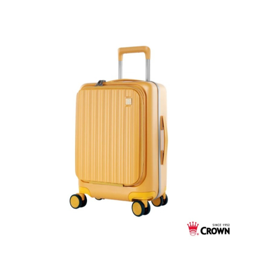 【CROWN】BOXY 21吋前開式登機箱-黃色 趣買購物旅遊生活館