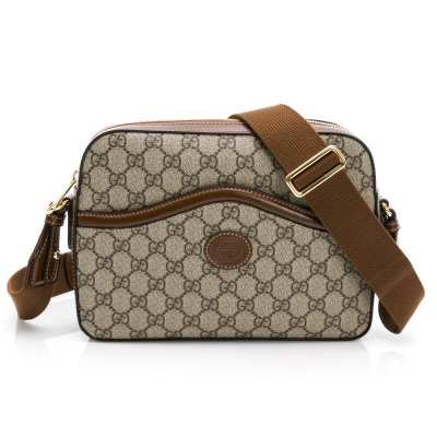 【GUCCI 古馳】 GUCCI Retro 老花前波浪夾層 斜背方包 棕 __DVSHOP 保證正貨 台灣現貨不用等