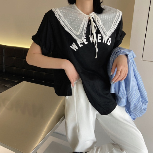 春夏百搭網紗雙層蕾絲大V披肩大領子假領子