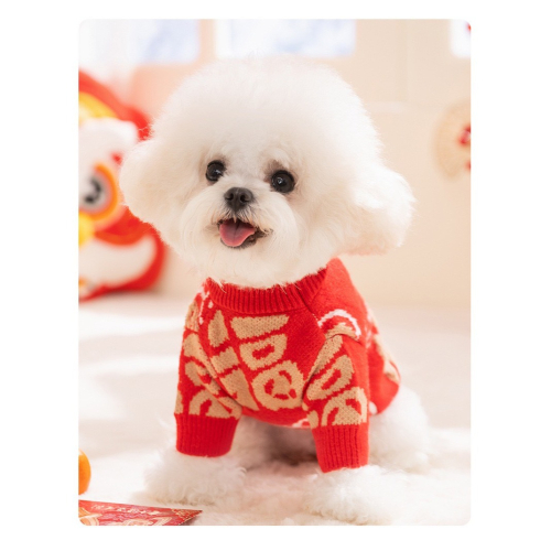 【汪喵森活】新年 春節 紅色毛衣 福字 包芯紗 過年 貓狗過年 寵物服飾 狗衣服 貓咪 貴賓狗 比熊 馬爾濟斯