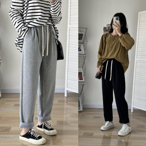 奈看服飾/現貨 不修圖就顯瘦的秋冬中厚磅米妮抽繩哈倫褲 多色可選 休閒褲 工作褲