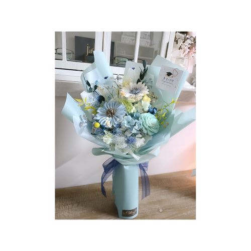 藍色畢業花束 乾燥太陽索拉花束 香氛花束