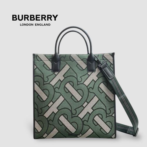 ?Burberry Tote TB 字樣緹花軍綠色手提肩背兩用托特包｜手提包｜斜肩包｜肩背包｜橄欖綠｜男女通用款式