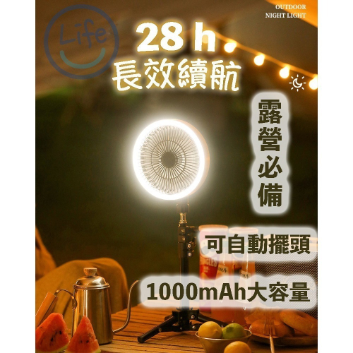露營風扇 自動擺頭 LED風扇 吊燈 桌扇 10000mAh電量【ULife生活選品】