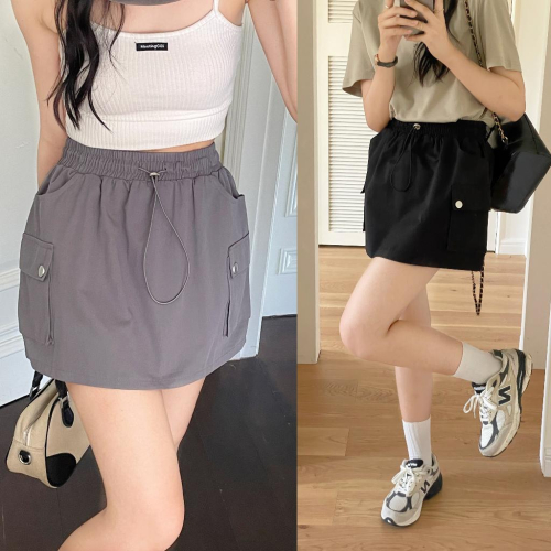 奈看服飾/ 顯瘦好搭鬆緊腰工裝裙 三色可選 裙子 半身裙 A字裙