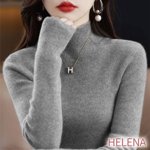 【Helena】半高領針織上衣 針織衫 內搭毛衣 微高領長袖上衣 寬鬆顯瘦休閒百搭彈性打底衫 上衣女【A2159】