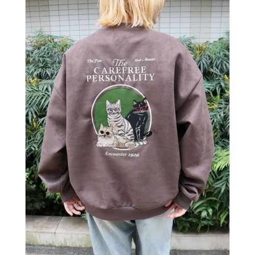 《全新現貨正品》日本POWER TO THE PEOPLE眼鏡貓絨面刺繡衛衣-男女適用フェイクスウェードＣＡＴスウェット